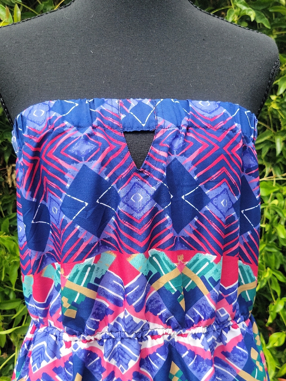 Strapless Colorful Tribal Patterened Maxi Dress XL - Picture 3 of 12